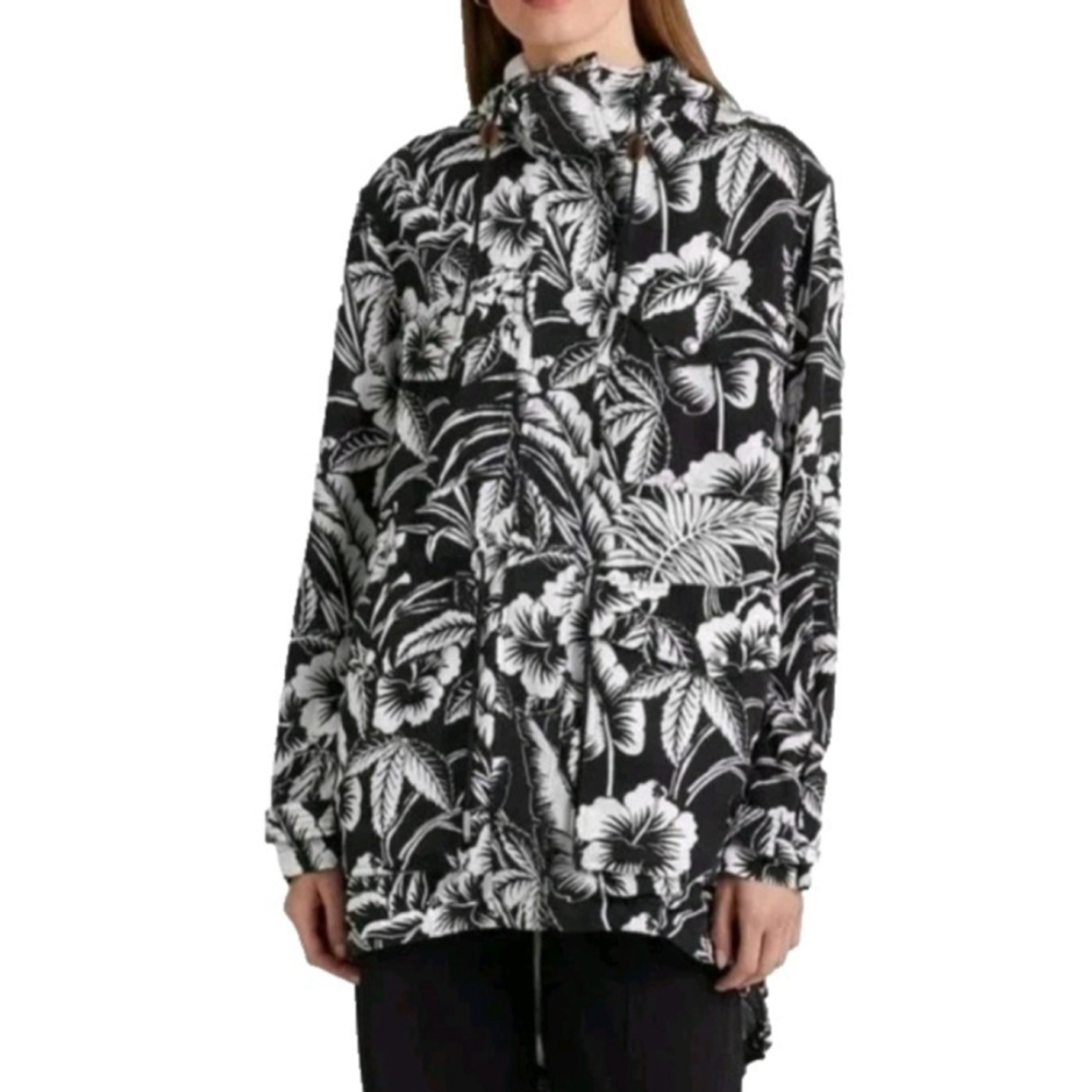 Lauren Ralph Lauren Jacket Windbreak Size Women's 1X Black White‎ Floral Hooded